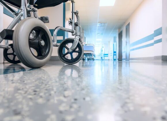 empty wheelchair in hallway of a Healthcare Facility with HVAC Services in Washington DC, Alexandria, Arlington VA, Baltimore, Bethesda MD