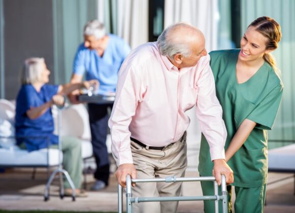 Nurse assisting elderly man in a Healthcare Facility with HVAC Services in Washington DC, Alexandria, Arlington VA, Baltimore, Bethesda MD